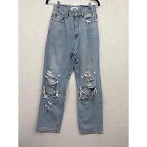 GUIZIO Distressed Ripped Light Wash Denim Jeans Women's Straight Leg